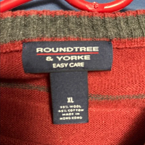 Roundtree & Yorke Red and Gray Striped Crewneck Sweater - Picture 3 of 3